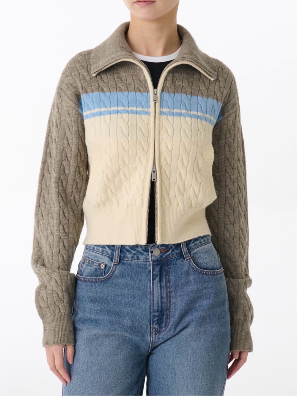 Musinsa Standard Cropped Zip Cardigan Color Block